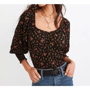 Madewell Black Floral Blouse